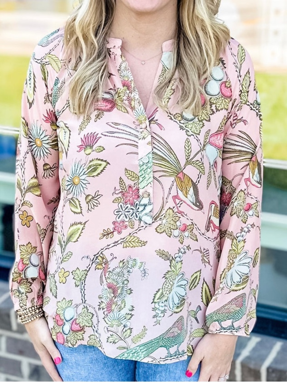 Spartina 449 Pink Floral Henley Top